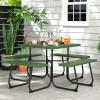 imageSquare Picnic Table for 8 Person Outside Table Bench Set w 4 Builtin Benches Umbrella Hole HDPE Top ampamp Metal Frame 2000LBS Capacity Outdoor Picnic Table for Garden Porch Patio BlackGreen