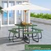 imageSquare Picnic Table for 8 Person Outside Table Bench Set w 4 Builtin Benches Umbrella Hole HDPE Top ampamp Metal Frame 2000LBS Capacity Outdoor Picnic Table for Garden Porch Patio BlackGreen