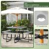 imageSquare Picnic Table for 8 Person Outside Table Bench Set w 4 Builtin Benches Umbrella Hole HDPE Top ampamp Metal Frame 2000LBS Capacity Outdoor Picnic Table for Garden Porch Patio BlackGrey