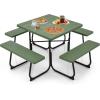 imageSquare Picnic Table for 8 Person Outside Table Bench Set w 4 Builtin Benches Umbrella Hole HDPE Top ampamp Metal Frame 2000LBS Capacity Outdoor Picnic Table for Garden Porch Patio BlackGreen