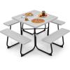 imageSquare Picnic Table for 8 Person Outside Table Bench Set w 4 Builtin Benches Umbrella Hole HDPE Top ampamp Metal Frame 2000LBS Capacity Outdoor Picnic Table for Garden Porch Patio BlackGrey