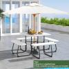 imageSquare Picnic Table for 8 Person Outside Table Bench Set w 4 Builtin Benches Umbrella Hole HDPE Top ampamp Metal Frame 2000LBS Capacity Outdoor Picnic Table for Garden Porch Patio BlackWhite