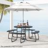 imageSquare Picnic Table for 8 Person Outside Table Bench Set w 4 Builtin Benches Umbrella Hole HDPE Top ampamp Metal Frame 2000LBS Capacity Outdoor Picnic Table for Garden Porch Patio BlackBlack