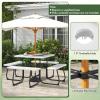 imageSquare Picnic Table for 8 Person Outside Table Bench Set w 4 Builtin Benches Umbrella Hole HDPE Top ampamp Metal Frame 2000LBS Capacity Outdoor Picnic Table for Garden Porch Patio BlackWhite