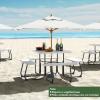 imageSquare Picnic Table for 8 Person Outside Table Bench Set w 4 Builtin Benches Umbrella Hole HDPE Top ampamp Metal Frame 2000LBS Capacity Outdoor Picnic Table for Garden Porch Patio BlackWhite