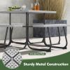 imageSquare Picnic Table for 8 Person Outside Table Bench Set w 4 Builtin Benches Umbrella Hole HDPE Top ampamp Metal Frame 2000LBS Capacity Outdoor Picnic Table for Garden Porch Patio BlackGrey