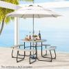imageSquare Picnic Table for 8 Person Outside Table Bench Set w 4 Builtin Benches Umbrella Hole HDPE Top ampamp Metal Frame 2000LBS Capacity Outdoor Picnic Table for Garden Porch Patio BlackGrey