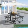 imageSquare Picnic Table for 8 Person Outside Table Bench Set w 4 Builtin Benches Umbrella Hole HDPE Top ampamp Metal Frame 2000LBS Capacity Outdoor Picnic Table for Garden Porch Patio BlackBlack