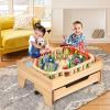 imageTrain Table 100 Pieces Kids Activity Table wStorage Drawer ampamp Removable Tabletop DIY Design Multicolor Railway Tracks Cars City Wooden Train Set for Toddlers Aged 3 Gift for Boys Girls