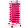 image10Drawer Rolling Storage Cart Trolley wLockable 360 Wheels 10 Removable PP Drawers Sturdy Metal Frame Rolling Utility Cart Perfect for Home Office Classroom ClearHot Pink