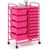 image15 Drawers Rolling Storage Cart Utility Tools Paper Organizer Mobile Storage Organizer with Wheels Art Cart Organizer for Kids Craft Storage Cart for Office School Home ClearHot Pink