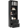 image4Tiers Bookcase 74 Tall Book Shelf Craft Storage Cabinet with 2 Slide Drawers ampamp 4 Open Shelves Modern Wood Craft Book Shelf for Bedroom Living Room WhiteBlack