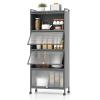 image5Tier Kitchen Storage Cabinet Mobile Microwave Stand with Metal Frame 4 Lockable Casters ampamp Flipup PC Doors Freestanding Bakers Rack for Kitchen Dining Room Living Room WhiteGrey