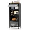 image5Tier Kitchen Storage Cabinet Mobile Microwave Stand with Metal Frame 4 Lockable Casters ampamp Flipup PC Doors Freestanding Bakers Rack for Kitchen Dining Room Living Room WhiteBlack
