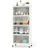 image5Tier Kitchen Storage Cabinet Mobile Microwave Stand with Metal Frame 4 Lockable Casters ampamp Flipup PC Doors Freestanding Bakers Rack for Kitchen Dining Room Living Room WhiteWhite