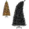 image7 FT Prelit Christmas Tree Black Halloween Tree wBendable Top Hinged Xmas Tree w 1050 Branch Tips 340 Warm White LED Lights Metal Stand Artificial Christmas Tree for Holiday Decoration6ft