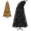 image7 FT Prelit Christmas Tree Black Halloween Tree wBendable Top Hinged Xmas Tree w 1050 Branch Tips 340 Warm White LED Lights Metal Stand Artificial Christmas Tree for Holiday Decoration7ft