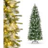 image9 FT PreLit Foldable Pencil Christmas Tree Flocked Hinged Artificial Xmas Tree w 1228 Branch Tips ampamp Warm LED Lights ampamp Sturdy Metal Stand Slim Decoration Tree Perfect for Home ampamp Party6ft