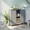 imageBathroom Storage Cabinet Wooden Floor Cabinet with 2 Doors and Adjustable Shelf Freestanding Cabinet for Living Room Bedroom Bathroom Entryway 235quot L x 14quot W x 345quot H BrownGrey