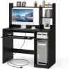 imageComputer Desk with Hutch Wood Home Office Desk wKeyboard Tray CPU Stand ampamp Power Outlet SpaceSaving Laptop PC Desk Modern Writing Desk with Bookshelf Bedroom Study Room WhiteBlack