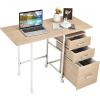 imageGRAFFY Computer Desk Small Laptop Work Desk wFolding Table top ampamp 3 Storage Drawers Collapsible Desk w6 Wheels Writing Workstation Laptop Table for Home Office Brown NaturalNatural