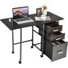 imageGRAFFY Computer Desk Small Laptop Work Desk wFolding Table top ampamp 3 Storage Drawers Collapsible Desk w6 Wheels Writing Workstation Laptop Table for Home Office Brown NaturalBrown