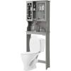 imageGRAFFY Over The Toilet Storage Cabinet Bathroom Space Saver Stands with Adjustable Shelf Open Storage Shelf ampamp Double Doors Freestanding Toilet Organizer Wooden Above Toilet Rack White WhiteGrey
