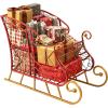 imageMetal Santa Sleigh Christmas Santa Sleigh Basket w 2Tier Storage Shelf Big Loading Area for Gifts Reindeer Outdoor Decoration for Indoor Holiday Decor Lawn Yard Home Pets Trailer PartyHollow