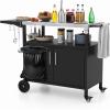 imageOutdoor Grill Cart Table wStainless Steel Top 220 LBS Kitchen Island Table wStorage Foldable Side Table Movable Pizza Oven Stand on Wheels BBQ Table for Outside Grill 50quot x 20quot Black