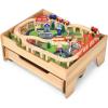 imageTrain Table 100 Pieces Kids Activity Table wStorage Drawer ampamp Removable Tabletop DIY Design Multicolor Railway Tracks Cars City Wooden Train Set for Toddlers Aged 3 Gift for Boys Girls