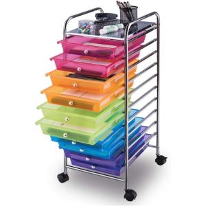 image10Drawer Rolling Storage Cart Trolley wLockable 360 Wheels 10 Removable PP Drawers Sturdy Metal Frame Rolling Utility Cart Perfect for Home Office Classroom ClearRainbow