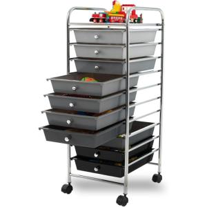 image10Drawer Rolling Storage Cart Trolley wLockable 360 Wheels 10 Removable PP Drawers Sturdy Metal Frame Rolling Utility Cart Perfect for Home Office Classroom ClearMixed Black
