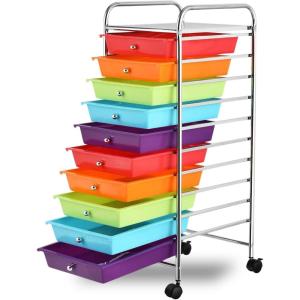 image10Drawer Rolling Storage Cart Trolley wLockable 360 Wheels 10 Removable PP Drawers Sturdy Metal Frame Rolling Utility Cart Perfect for Home Office Classroom ClearMultiColored