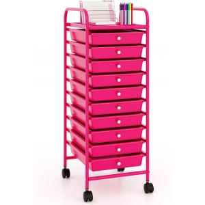 image10Drawer Rolling Storage Cart Trolley wLockable 360 Wheels 10 Removable PP Drawers Sturdy Metal Frame Rolling Utility Cart Perfect for Home Office Classroom ClearHot Pink