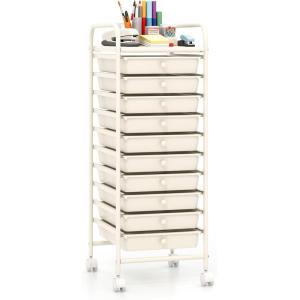 image10Drawer Rolling Storage Cart Trolley wLockable 360 Wheels 10 Removable PP Drawers Sturdy Metal Frame Rolling Utility Cart Perfect for Home Office Classroom ClearIvory