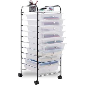 image10Drawer Rolling Storage Cart Trolley wLockable 360 Wheels 10 Removable PP Drawers Sturdy Metal Frame Rolling Utility Cart Perfect for Home Office Classroom ClearClear