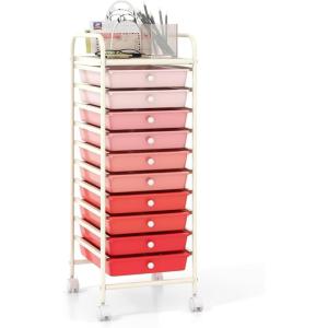 image10Drawer Rolling Storage Cart Trolley wLockable 360 Wheels 10 Removable PP Drawers Sturdy Metal Frame Rolling Utility Cart Perfect for Home Office Classroom ClearMixed Pink