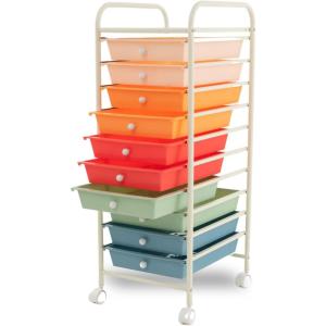 image10Drawer Rolling Storage Cart Trolley wLockable 360 Wheels 10 Removable PP Drawers Sturdy Metal Frame Rolling Utility Cart Perfect for Home Office Classroom ClearMacaron