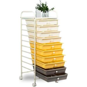 image10Drawer Rolling Storage Cart Trolley wLockable 360 Wheels 10 Removable PP Drawers Sturdy Metal Frame Rolling Utility Cart Perfect for Home Office Classroom ClearYellow