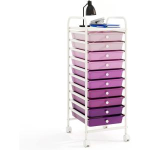 image10Drawer Rolling Storage Cart Trolley wLockable 360 Wheels 10 Removable PP Drawers Sturdy Metal Frame Rolling Utility Cart Perfect for Home Office Classroom ClearGradient Purple