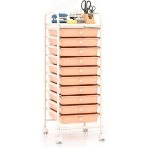 image10Drawer Rolling Storage Cart Trolley wLockable 360 Wheels 10 Removable PP Drawers Sturdy Metal Frame Rolling Utility Cart Perfect for Home Office Classroom ClearPeach Fuzz