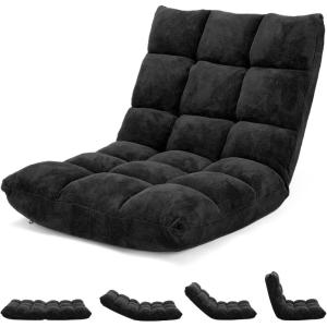 image14Position Lazy Sofa Chair with Soft Coral Fleece Folding Gaming Chair Couch Recliner Floor Seat for Reading Meditating Yoga Gaming PinkBlack