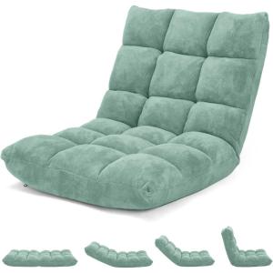 image14Position Lazy Sofa Chair with Soft Coral Fleece Folding Gaming Chair Couch Recliner Floor Seat for Reading Meditating Yoga Gaming PinkGreen