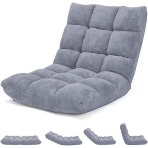 image14Position Lazy Sofa Chair with Soft Coral Fleece Folding Gaming Chair Couch Recliner Floor Seat for Reading Meditating Yoga Gaming PinkGrey