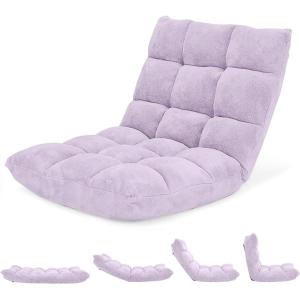 image14Position Lazy Sofa Chair with Soft Coral Fleece Folding Gaming Chair Couch Recliner Floor Seat for Reading Meditating Yoga Gaming PinkLight Purple