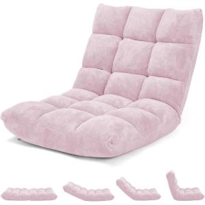 image14Position Lazy Sofa Chair with Soft Coral Fleece Folding Gaming Chair Couch Recliner Floor Seat for Reading Meditating Yoga Gaming PinkPale Pink