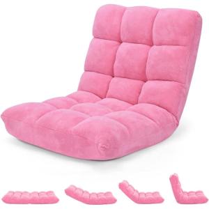 image14Position Lazy Sofa Chair with Soft Coral Fleece Folding Gaming Chair Couch Recliner Floor Seat for Reading Meditating Yoga Gaming PinkPink