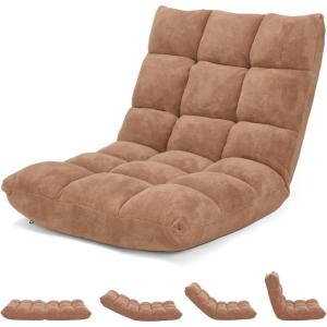 image14Position Lazy Sofa Chair with Soft Coral Fleece Folding Gaming Chair Couch Recliner Floor Seat for Reading Meditating Yoga Gaming PinkTan