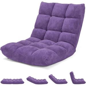 image14Position Lazy Sofa Chair with Soft Coral Fleece Folding Gaming Chair Couch Recliner Floor Seat for Reading Meditating Yoga Gaming PinkViolet