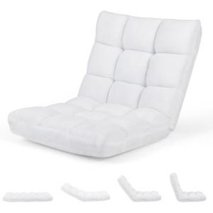 image14Position Lazy Sofa Chair with Soft Coral Fleece Folding Gaming Chair Couch Recliner Floor Seat for Reading Meditating Yoga Gaming PinkWhite